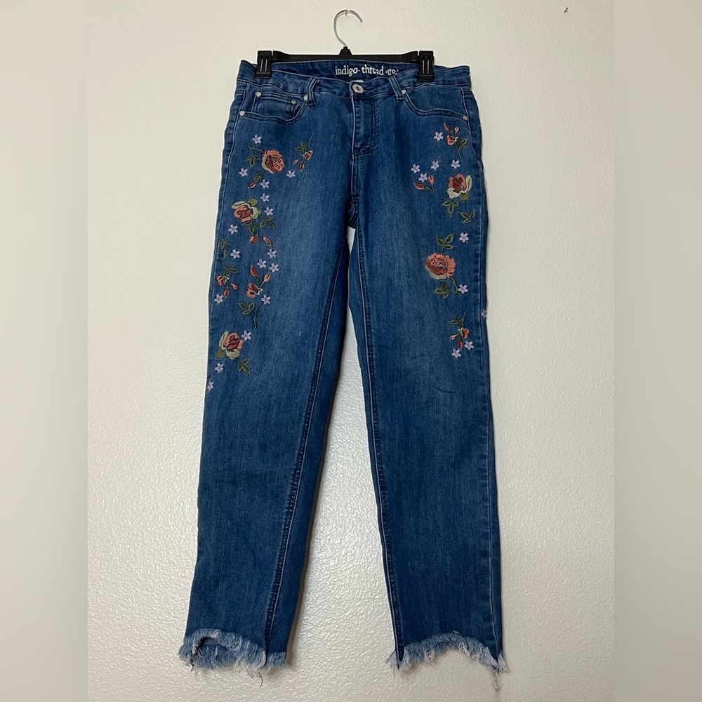 Indigo Thread Co Blue Flower Embroidered Jeans
